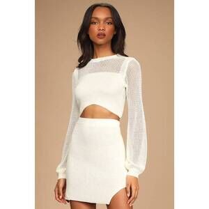 Lulus Double The Delight Ivory Knit Two-piece Mini Sweater Dress White - Size M